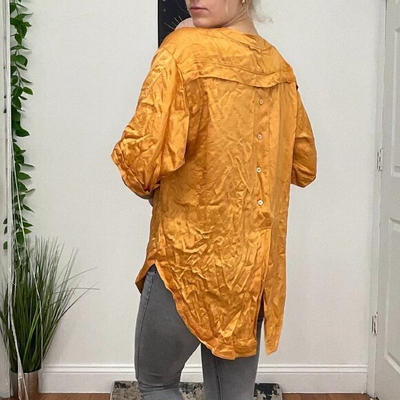 Vintage Escada Short Sleeve Button-Up Tunic Blouse Size 10 Orange - Picture 6 of 10